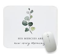 Christian Mouse Pad Bible Verses Small Mousepad, His Mercies are New Every Morning, Rectangle Green Eucalyptus Travel Computer Mouse Pad for Laptop, Inspirational Gift Office Decor for Women 10.2x8.2