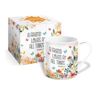 Christian Mug with Gift Box, A Friend Loves, with Bible Verse Proverbs 17:17. Bible Verse Mug Makes Perfect Christian Gifts for Women or Men, by Just Cards Direct