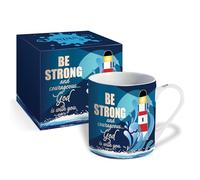 Christian Mug with Gift Box, Be Strong - Lighthouse, with Bible Verse Joshua 1:9. Bible Verse Mug Makes Perfect Christian Gifts for Women or Men, by Just Cards Direct