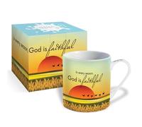 Christian Mug with Gift Box, God is Faithful. Bible Verse Mug Makes Perfect Christian Gifts for Women or Men, by Just Cards Direct