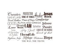 Christian Names of God Jesus Wall Decal and He Shall Be Called - I AM Bible Verse Words of God-XL-83x123cm-Coffee