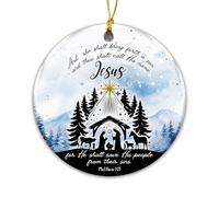 Christian Nativity Ornament - “and Thou Shalt Call His Name Jesus” Matthew 1:21 - Religious Ceramic Christmas Ornament with Holy Family Scene, Scripture Verse, and Faith-Based Holiday Décor & Gift
