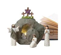Christian Nativity Set - 17x17x6cm Measurements, Holy Week Narrative Sculpture, He Risen Faith Based Sign | Tabletop Calvary Garden Stone Savior Statue Prayer Room Altar Sacred Devotional Decor