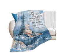Christian Nautical Blanket for Girl Women Lighthouse Scripture Bible Verse Throw Blanket Soft Cozy Warm Fuzzy Fleece Ocean Theme Decor Blanket Gifts for Kids Adults Couch Sofa Bed 80"X60"