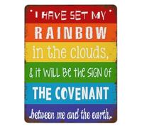Christian Noahs Ark Rainbow Promise Metal Sign Gods Bible Covenant Vintage Tin Plaque For Sunday School Church Playroom Decor 8 X 12 inch
