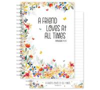Christian Notebook, A Friend Loves, softback notebook A5 lined, with Proverbs 17:17 Bible verse. Perfect as a Bible Study Journal or Christian Gift, by Just Cards Direct