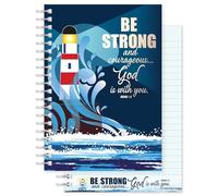Christian Notebook, Be Strong, softback notebook A5 lined, with Joshua 1:9 Bible verse. Perfect as a Bible Study Journal or Christian Gift, by Just Cards Direct