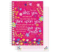 Christian Notebook, Bless you (pink), softback notebook A5 lined, with Numbers 6:24-26 Bible verse. Perfect as a Bible Study Journal or Christian Gift, by Just Cards Direct
