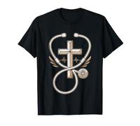 Christian Nurse Healer Faith Cross Stethoscope Rn Badge T-Shirt