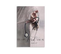 Christian Nurses Gift Canvas Print Here I Am Lord Send Me Bible Verse Inspirational Wall Art for Church Office Ministry Servant Heart Decor(Unframed,08x12inch(20x30cm))