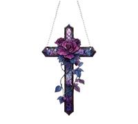 Christian Ornaments Christmas Tree - Window Dream Catcher Religious Design | Garden Window Decor with Purple Flower | Flat Acrylic Christian Wall Decor Sun Catcher,