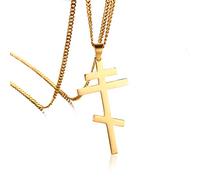 Christian Orthodox Crucifix Jesus Necklaces Russian Cross Prayer Big Pendant Gold Color Inri Crucifix Cross Men NecklacePractical design and Durable