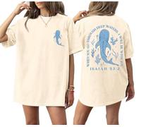 Christian Oversized Shirt for Women Faith Bible Verse Graphic Tee Top Vacation Summer Casual Boho Wildflowers T Shirt, Apricot, M