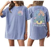 Christian Oversized Shirt for Women Faith Bible Verse Graphic Tee Top Vacation Summer Casual Boho Wildflowers T Shirt, Blue, XL