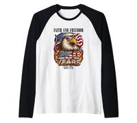Christian Patriotic Eagle 250 Years Faith Freedom 1776 Flag Raglan Baseball Tee