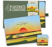 Christian Placemats & Coasters Set of 4, Cork-Backed, God is Faithful