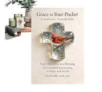 Christian Pocket Cross - Acrylic 2D Crucifix, Spiritual Keepsake Gift, Grace in Your Pocket Christian Cross, Easter Gift for Women Men Adults, Home Travel Church Family Daily Devotion Meditation Use
