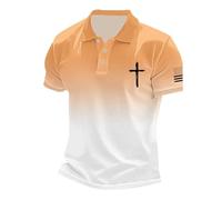 Christian Polo Shirts for Men Casual Active Performance Golf Shirt Cross Print Short Sleeve Breathable Collared Tee Tops (Orange,M)