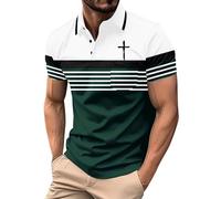 Christian Polo Shirts for Men Smart Casual Cross Print Golf Polos Comfort Breathable Stripe Workout Gym Fitness Work T-Shirt (Green,XL)