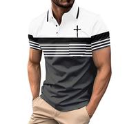 Christian Polo Shirts for Men Smart Casual Cross Print Golf Polos Comfort Breathable Stripe Workout Gym Fitness Work T-Shirt (Dark Gray,L)
