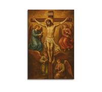 Christian Poster Classic Oil Style Crucified Jesus With Angels Decorative Painting Canvas Wall Posters And Modern Family Bedroom Decor 12x18inch(30x45cm)