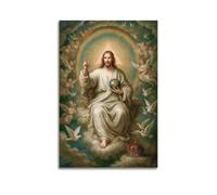 Christian Poster Classic Oil Style Jesus With Globe And Rainbow Decorative Painting Canvas Wall Posters And Modern Family Bedroom Decor 12x18inch(30x45cm)