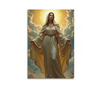 Christian Poster Divine Virgin Mary Illustration with Radiant Sky Background Exquisite Modern Family Decorative Paintings for Living Room Bedroom Canvas Wall Art Prints Picture 12x18inch(30x45cm)
