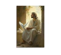 Christian Poster Jesus Poster Jesus Sitting on The Windowsill And The White Dove Poster Decorative Painting Canvas Wall Posters And Art Picture Print Modern Family Bedroom Decor Posters 12x18inch(30x4