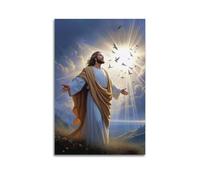 Christian Poster Jesus Poster White Dove And Jesus Surrounded by Light Poster Decorative Painting Canvas Wall Posters And Art Picture Print Modern Family Bedroom Decor Posters 08x12inch(20x30cm)