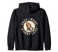 Christian Pray More Worry Less Prayer Hands Faith Zip Hoodie
