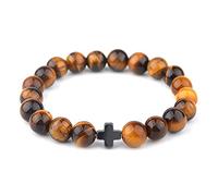 Christian Prayer Beads on Elastic Bracelet - Beautiful 8MM Tiger Eye Beads + Wooden Cross - 22 Bead Bracelet or 33 Bead Pocket Prayer Rope! Great Gift for Friends & Family!, Wood, hematite,