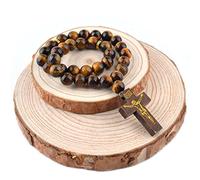 Christian Prayer Beads on Elastic Bracelet - Beautiful 8MM Tiger Eye Beads + Wooden Cross - 22 Bead Bracelet or 33 Bead Pocket Prayer Rope! Great Gift for Friends & Family!, 30 cm / 12 inches, Stone