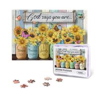 Christian Puzzles for Adults 1000 Pieces Sunflower Religious Bible Verses Jigsaw Puzzles God Says You are Puzzle Inspirational Challenging Wooden Puzzle for Adults Family Game Toy Educational