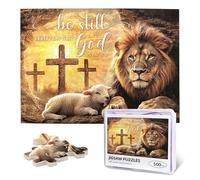 Christian Puzzles for Adults 500 Pieces Lion and Lamb Jigsaw Puzzle Religious Cross Inspirational Spiritual Bible Puzzle for Home Church Decor Christian Gifts