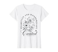 Christian Quote Religious God Fearfully Woderfully Floral Value Graphic T-Shirt, Women, White, S