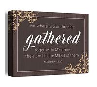 Christian Religious Canvas Wall Art,For Where Two or Three are Gathered Together in My Name Matthew 18:20 Bible Verse Canvas Poster Print Wall Decor,Scripture Home Office Bedroom Wall Decoration W634