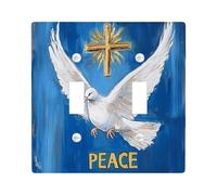 Christian Religious Doves Decorative Light Switch Cover Plate 2 Gang Double Toggle, Peace Spiritual Cross Electrical Faceplate for Kitchen Bathroom, Birds Switchcover Decor