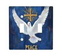 Christian Religious Doves Decorative Light Switch Cover Wall Plate 2 Gang Double Toggle, Peace Spiritual Cross Electrical Faceplate for Kitchen Bathroom, Birds Switchcover Decor