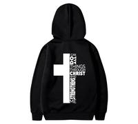 Christian Religious Hoodies for Men Cute Hooded Personalized Pullover Outfits Workou Graphic Long Sleeve Tops Trendy Lightweight Western Loose Fit with Designs 2024 Preppy College Black