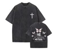 Christian Religious Jesus Cross T-Shirts Oversized Unisex Gothic Vintage Washed Short-Sleeved Tee Streetwear