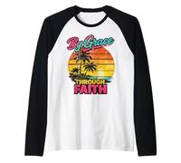 Christian Retro Sunset Vintage Style By Grace Through Faith Raglan Baseball Tee