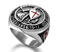 Christian Ring Knights Templar Put On The Whole Armor Of God Ephesians 6:13-17 Red Cross Design Men's Religious Catholic Ring,Biker Punk Cocktail Party 316L Stainless Steel Rings For Men Gift, Metal