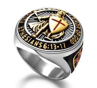 Christian Ring Knights Templar Put On The Whole Armor Of God Ephesians 6:13-17 Red Cross Design Men's Religious Catholic Ring,Biker Punk Cocktail Party 316L Stainless Steel Rings For Men Gift, Metal
