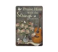 Christian Rose Floral Flower Guitar Butterfly Bible Verse Scripture Retro Wall Poster Art Decor Metal Tin Sign Garage Bar Courtyard Decor 8X12Inch