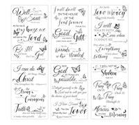 Christian Rub on Transfers Crafts - 6 Sheets Bible Verses Transfer Stickers for 16 Oz Glass Cup Wraps Butterfly Waterproof UV DTF Decals Laptop Decal Car DIY Crafts Bible Gifts