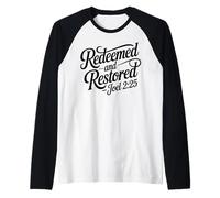 Christian Saved Redeemed and Restored Joel 2:25 Christ Jesus Raglan Baseball Tee