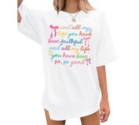 Christian Shirt Women Make Heaven Crowded T-shirt Oversized Inspirational Graphic Tee Short Sleeve Top, White-faithful, L