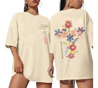 Christian Shirts for Women Floral Jesus Faith T-Shirt Oversized Short Sleeve Religious Tee Tops, Apricot, L