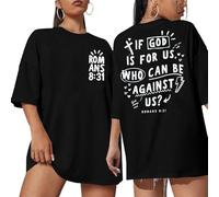 Christian Shirts for Women Oversized If God is for Us T Shirt Religious Faith Gifts Top Bible Verse Inspirational Tee, Black, XL