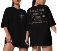 Christian Shirts for Women Oversized Jesus Shirt Religious Faith Tshirts Inspirational Graphic Tees Short Sleeve Top, Black, L